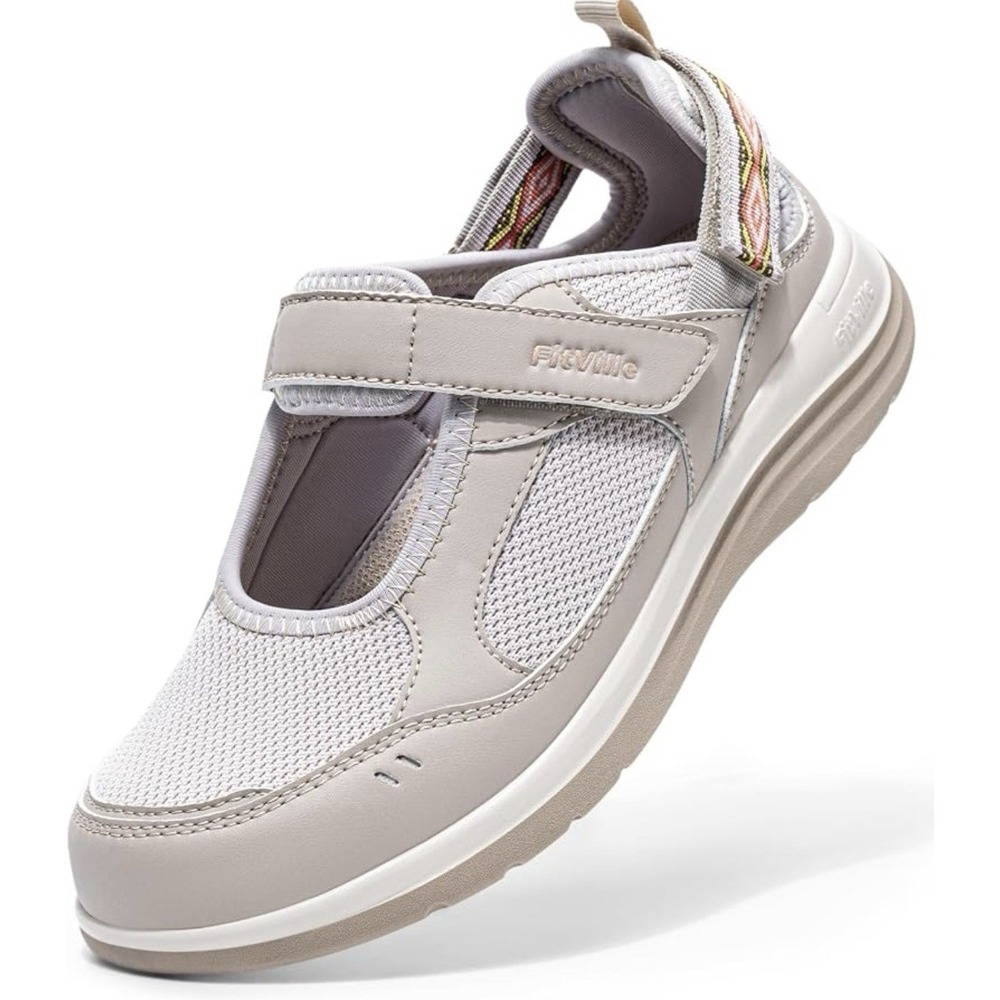 Fitville Diabetic Shoes Mary Jane Sneakers Womens SIZE 7 Extra Wide Beige NWT